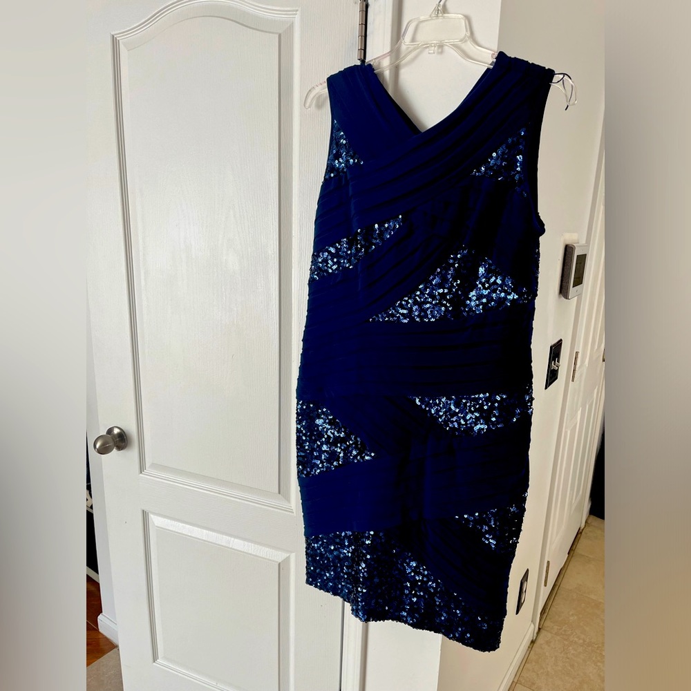Adrianna Papell sequin dress navy blue